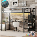 Lit mezzanine en métal format Twin XL avec bureau en L, port USB et LED pour enfants et adolescents