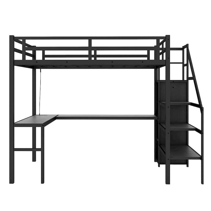 Lit mezzanine en métal format Twin XL avec bureau en L, port USB et LED pour enfants et adolescents