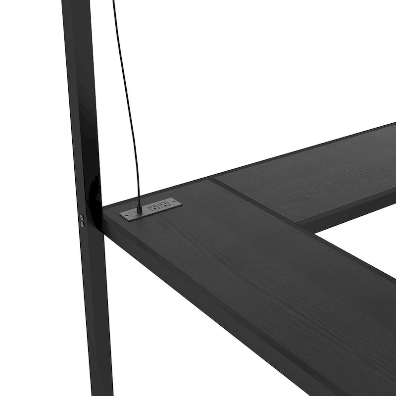 Lit mezzanine en métal format Twin XL avec bureau en L, port USB et LED pour enfants et adolescents