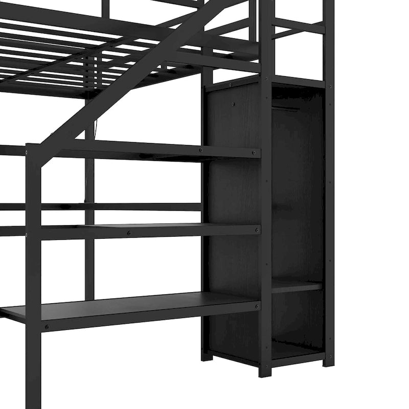 Lit mezzanine en métal format Twin XL avec bureau en L, port USB et LED pour enfants et adolescents