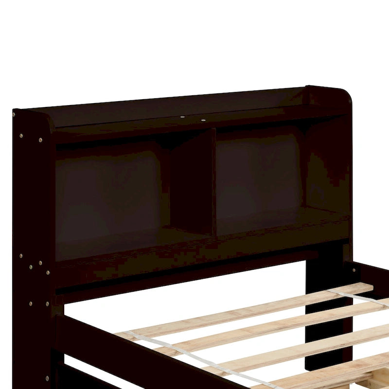Lit plateforme en bois avec lit gigogne, lit de rangement avec tête de lit bibliothèque, lit capitaine, sommier à lattes, pas besoin de sommier tapissier