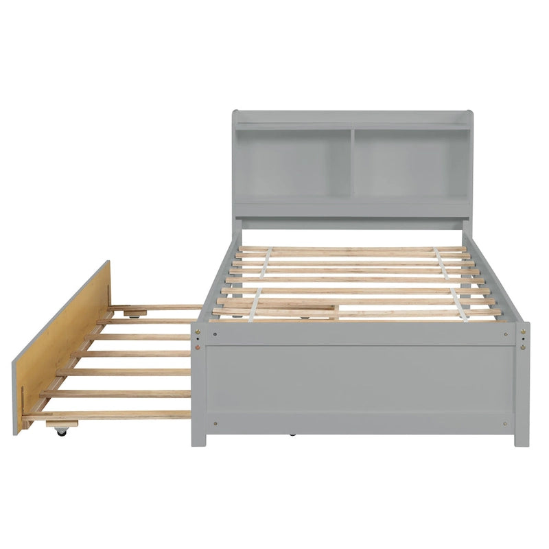 Lit plateforme en bois avec lit gigogne, lit de rangement avec tête de lit bibliothèque, lit capitaine, sommier à lattes, pas besoin de sommier tapissier