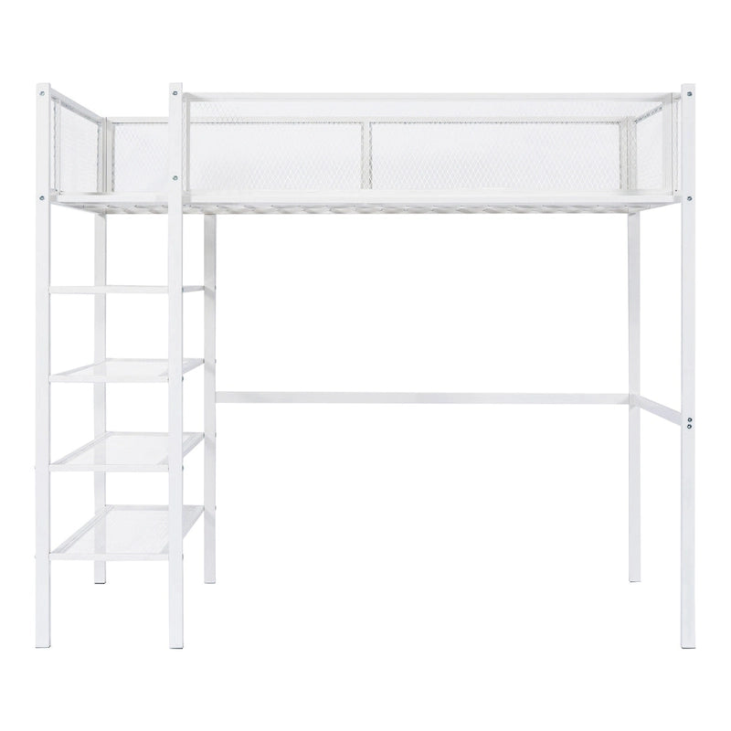 Lit mezzanine en métal avec étagères à 4 niveaux et rangement