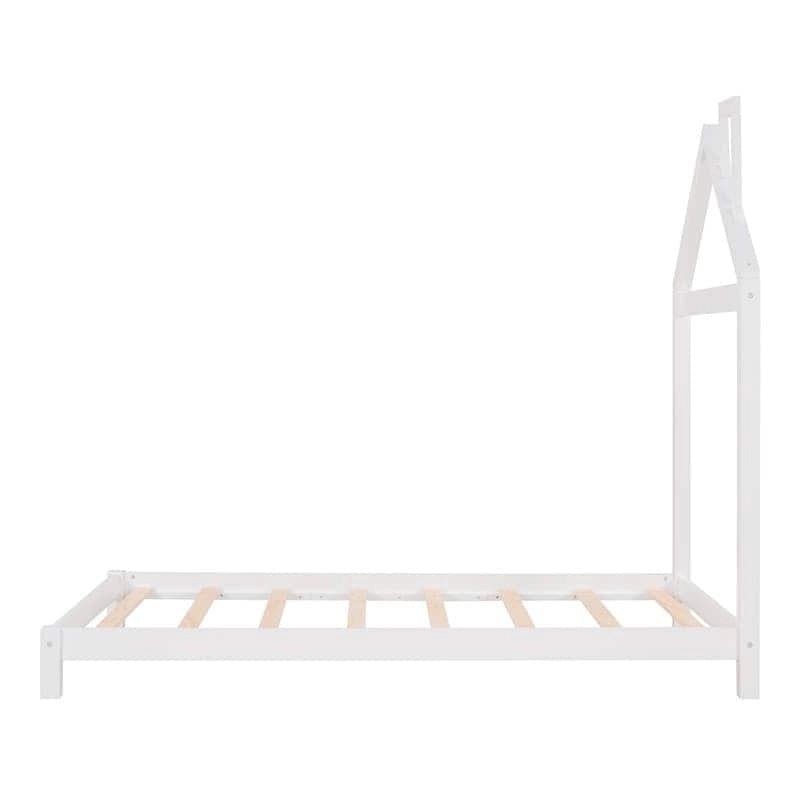 Lit plateforme en bois pour enfant, taille simple, avec tête de lit en forme de maison