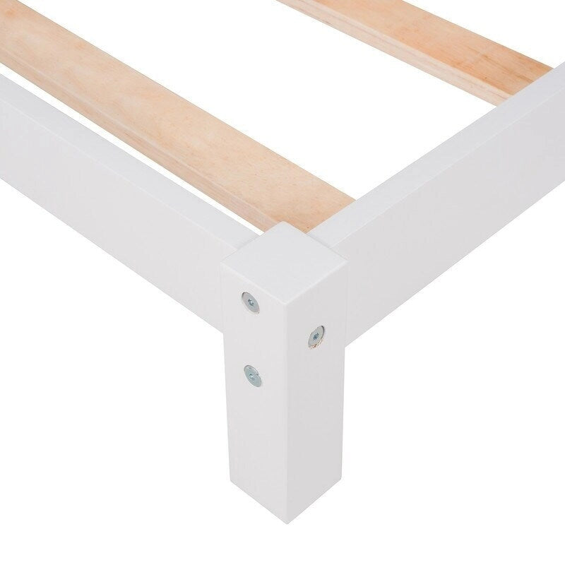 Lit plateforme en bois pour enfant, taille simple, avec tête de lit en forme de maison