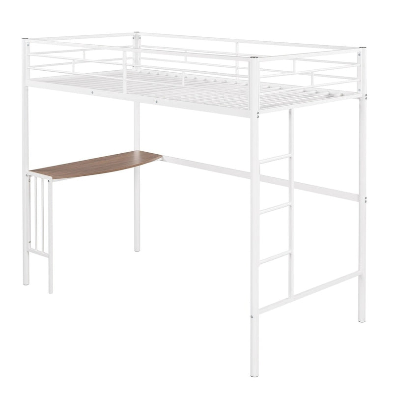 Lit mezzanine une place en métal avec bureau, échelle et barrières de sécurité