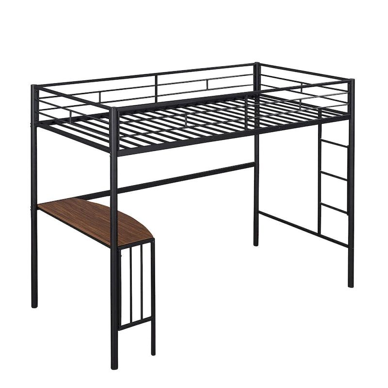 Lit mezzanine une place en métal avec bureau, échelle et barrières de sécurité