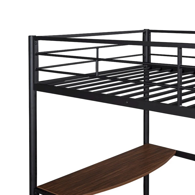 Lit mezzanine une place en métal avec bureau, échelle et barrières de sécurité