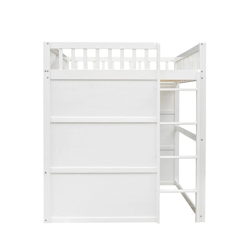Lit mezzanine en bois deux places, cadre de lit cabane avec échelle et barrières de sécurité pour enfants, sommier non requis
