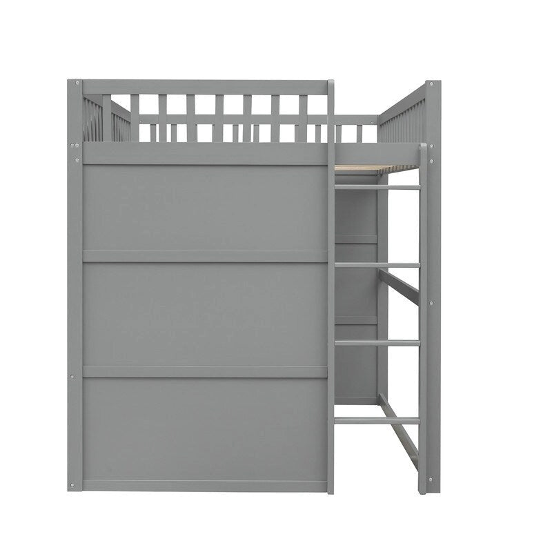 Lit mezzanine en bois deux places, cadre de lit cabane avec échelle et barrières de sécurité pour enfants, sommier non requis