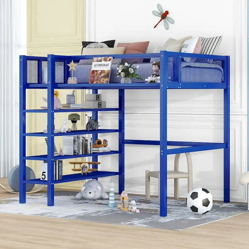 Lit mezzanine multifonctionnel style moderne pour lit une place avec rangement