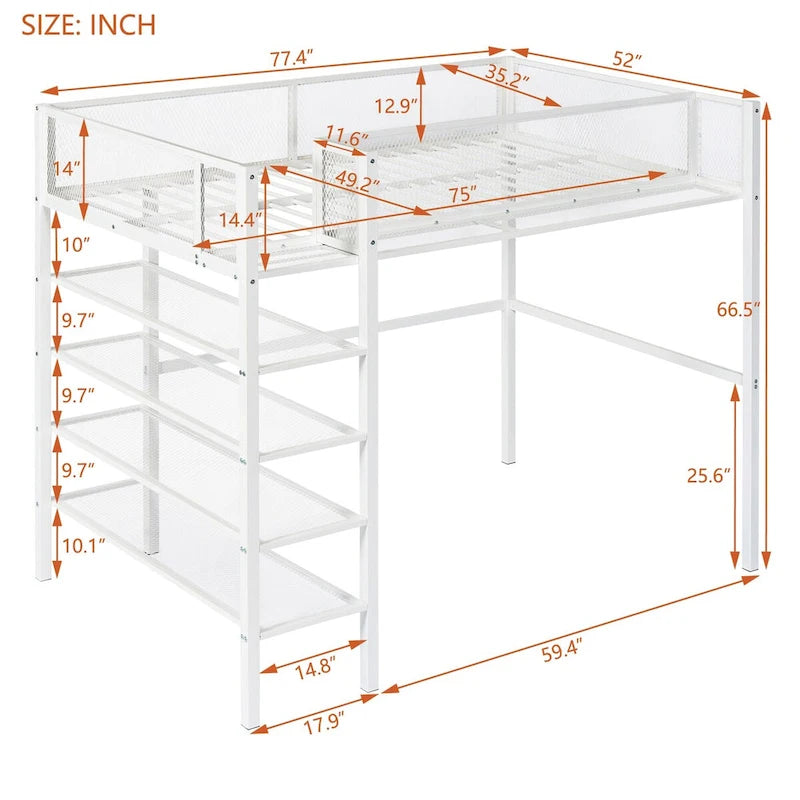 Lit mezzanine multifonctionnel style moderne pour lit une place avec rangement
