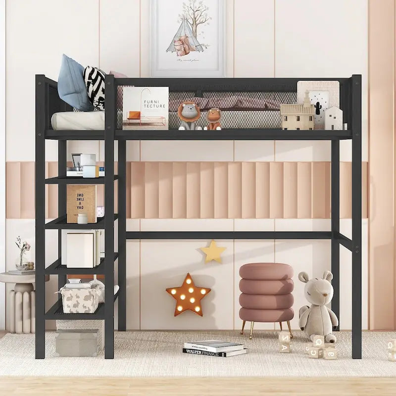 Lit mezzanine multifonctionnel style moderne pour lit une place avec rangement