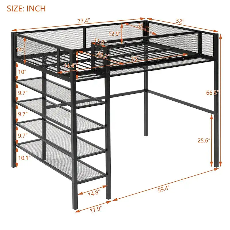 Lit mezzanine multifonctionnel style moderne pour lit une place avec rangement