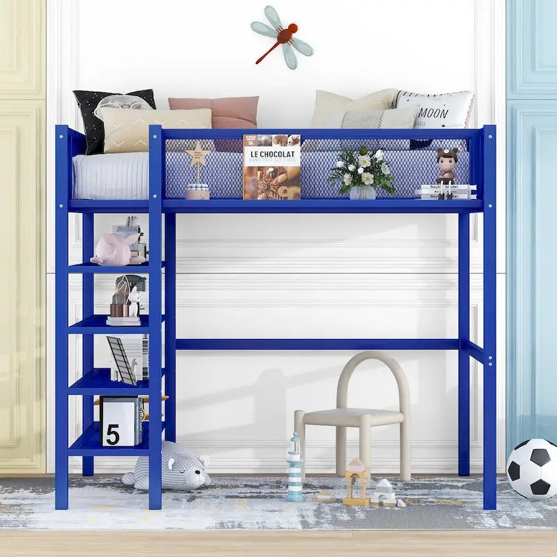 Lit mezzanine multifonctionnel style moderne pour lit une place avec rangement