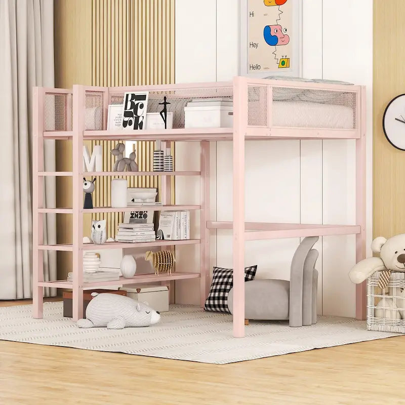 Lit mezzanine multifonctionnel style moderne pour lit une place avec rangement