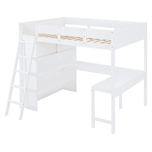 Full Size Loft Bed with Desk and Shelf