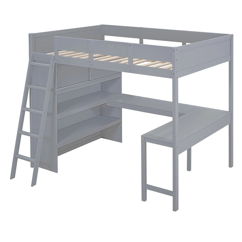 Lit mezzanine pleine grandeur avec bureau et étagère